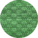 Round Machine Washable Abstract Emerald Green Contemporary Area Rugs, wshcon1299emgrn