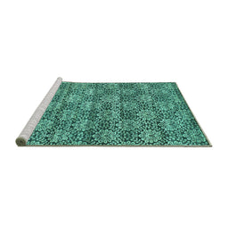 Sideview of Machine Washable Abstract Turquoise Contemporary Area Rugs, wshcon1299turq