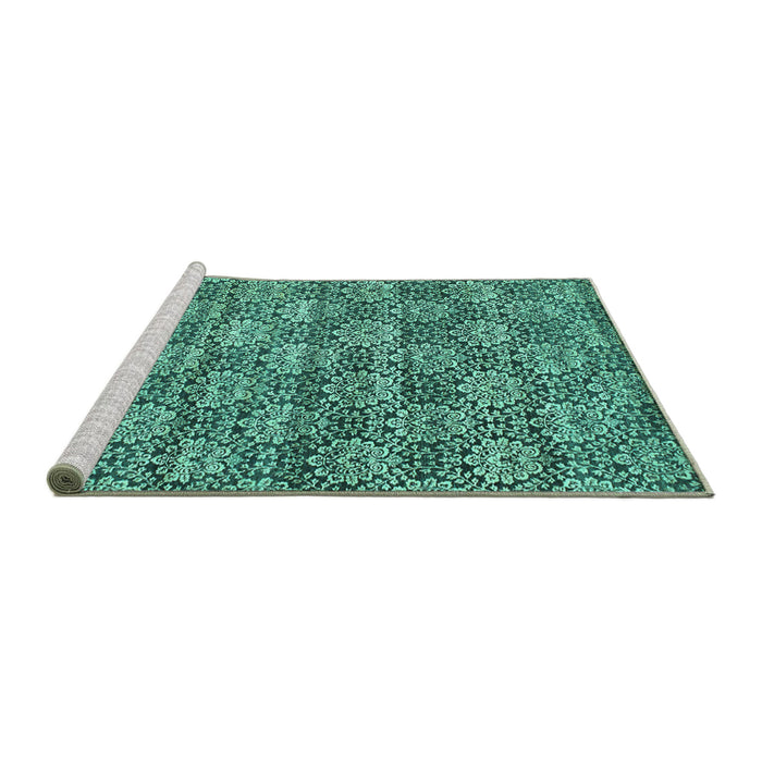Sideview of Machine Washable Abstract Turquoise Contemporary Area Rugs, wshcon1299turq