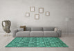 Machine Washable Abstract Turquoise Contemporary Area Rugs in a Living Room,, wshcon1299turq