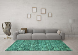 Machine Washable Abstract Turquoise Contemporary Area Rugs in a Living Room,, wshcon1299turq