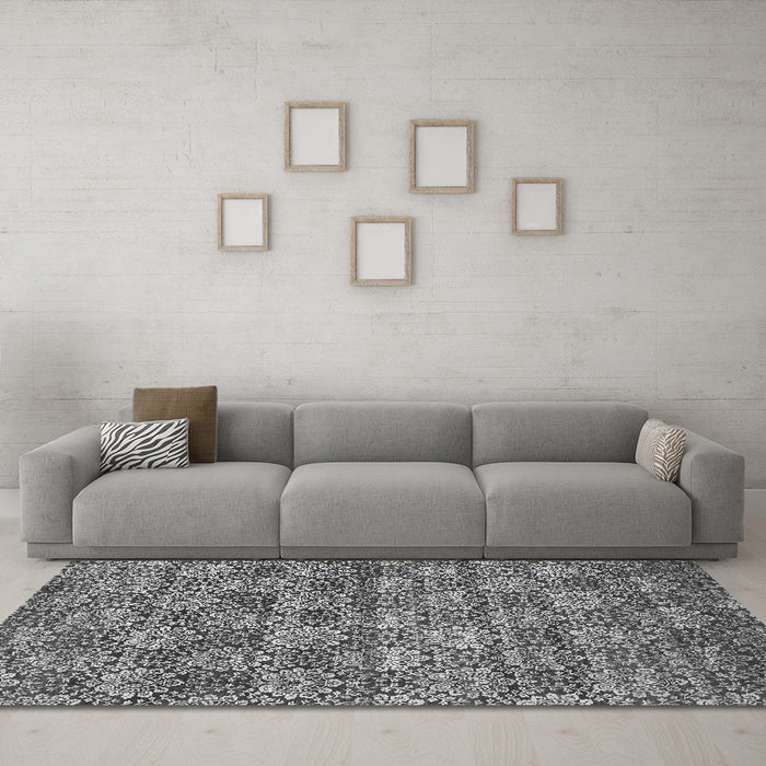 Machine Washable Abstract Gray Contemporary Rug in a Living Room,, wshcon1299gry
