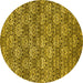 Round Machine Washable Abstract Yellow Contemporary Rug, wshcon1299yw