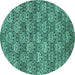 Round Machine Washable Abstract Turquoise Contemporary Area Rugs, wshcon1299turq