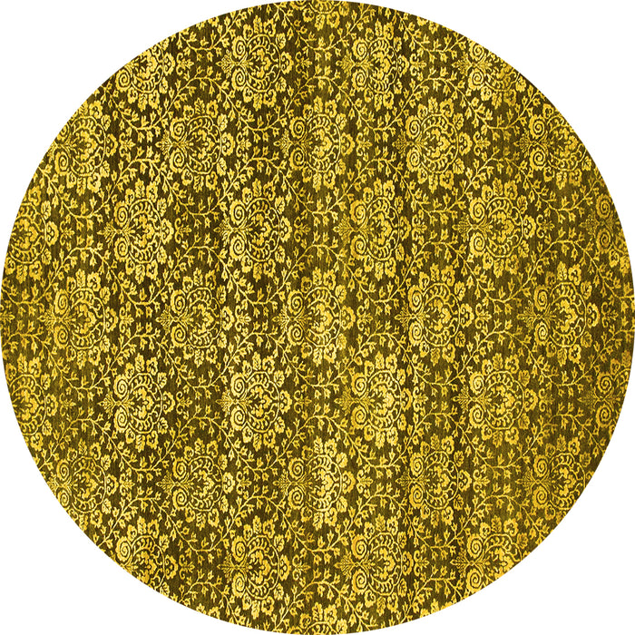 Round Abstract Yellow Contemporary Rug, con1299yw