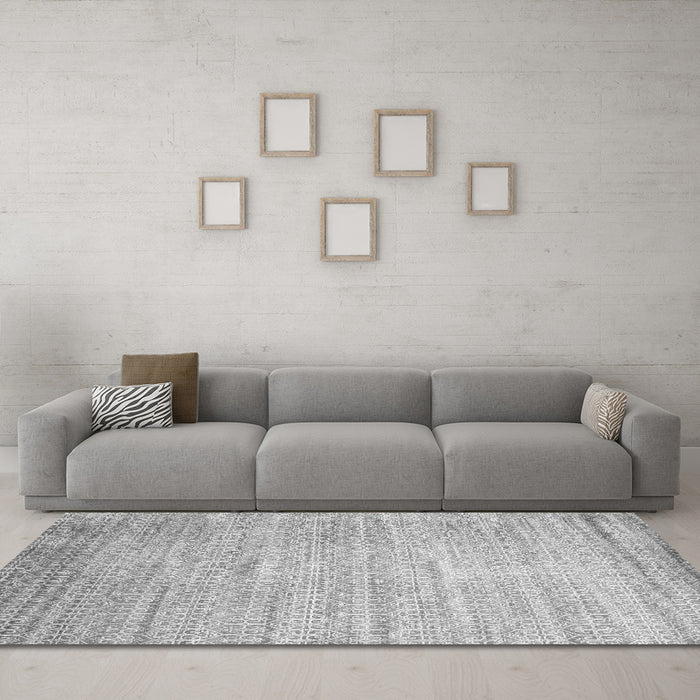 Machine Washable Abstract Gray Contemporary Rug in a Living Room,, wshcon1300gry