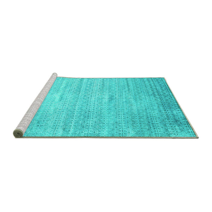 Sideview of Machine Washable Abstract Turquoise Contemporary Area Rugs, wshcon1300turq