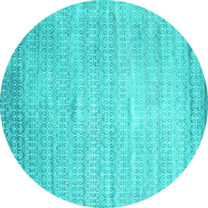 Round Abstract Turquoise Contemporary Rug, con1300turq