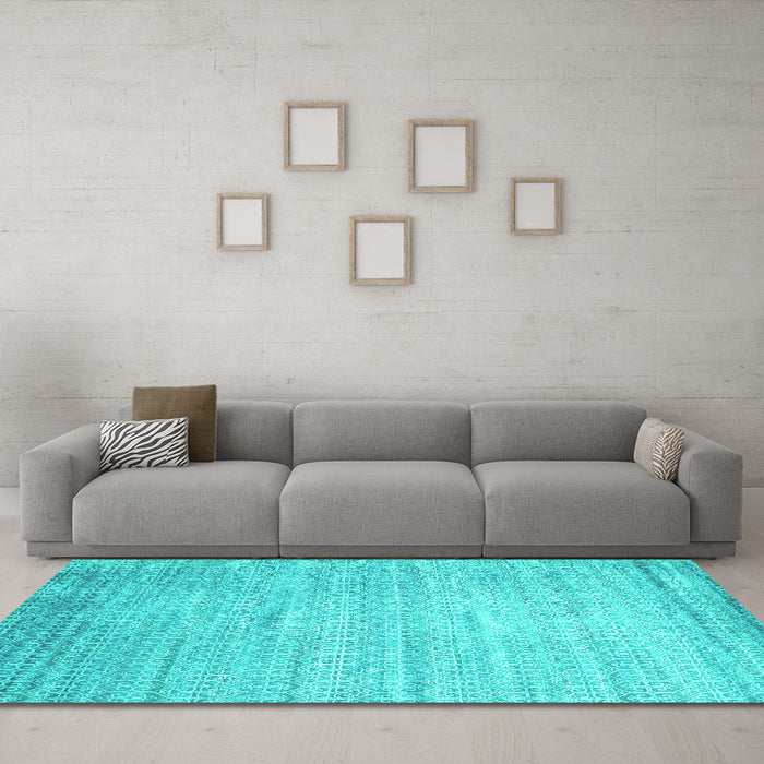 Machine Washable Abstract Turquoise Contemporary Area Rugs in a Living Room,, wshcon1300turq