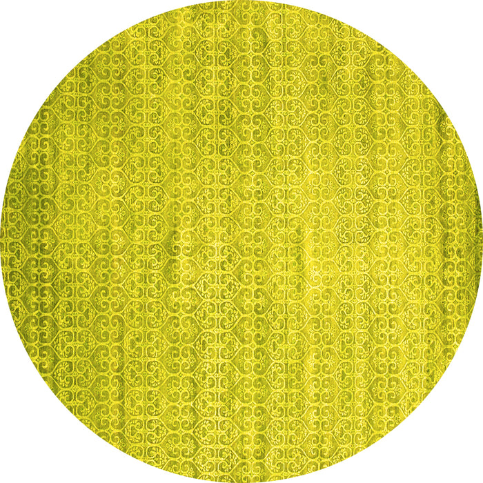 Round Machine Washable Abstract Yellow Contemporary Rug, wshcon1300yw