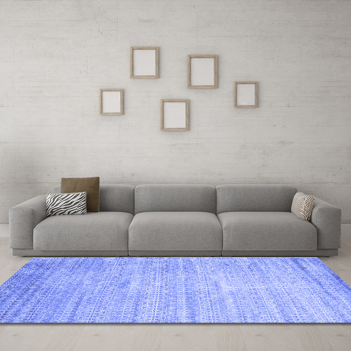Machine Washable Abstract Blue Contemporary Rug in a Living Room, wshcon1300blu