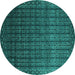 Round Machine Washable Abstract Turquoise Contemporary Area Rugs, wshcon1301turq