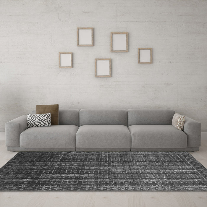 Machine Washable Abstract Gray Contemporary Rug in a Living Room,, wshcon1301gry