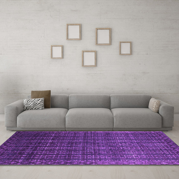 Machine Washable Abstract Purple Contemporary Area Rugs in a Living Room, wshcon1301pur