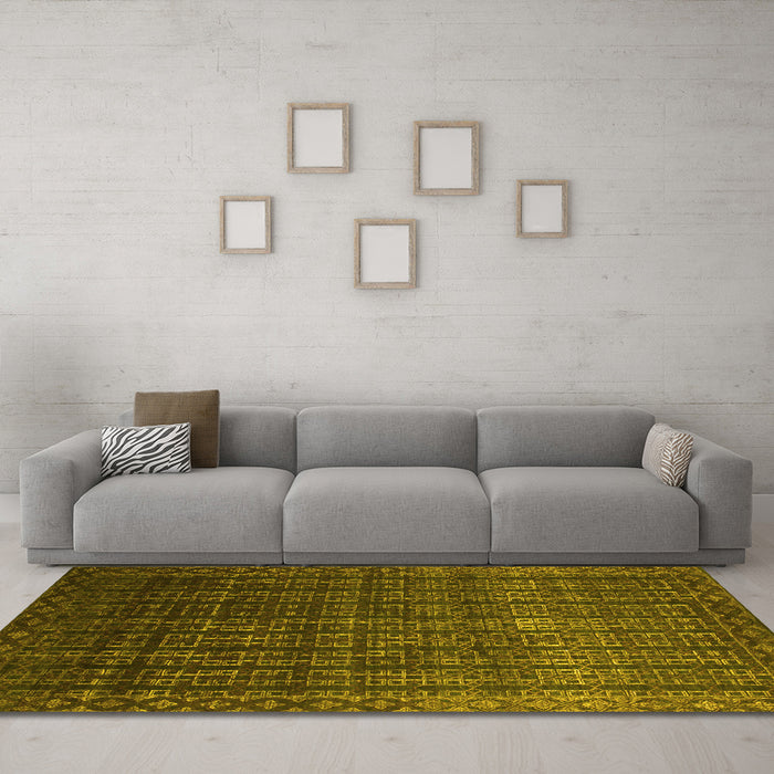 Machine Washable Abstract Yellow Contemporary Rug in a Living Room, wshcon1301yw