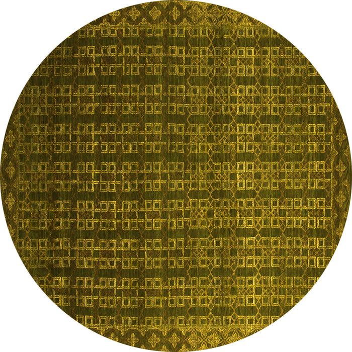 Round Machine Washable Abstract Yellow Contemporary Rug, wshcon1301yw
