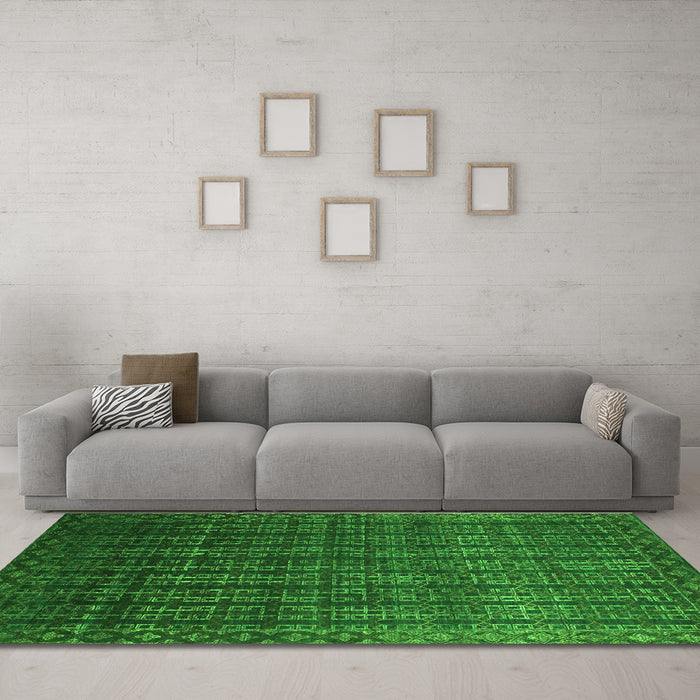 Machine Washable Abstract Green Contemporary Area Rugs in a Living Room,, wshcon1301grn