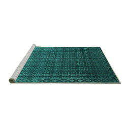 Sideview of Machine Washable Abstract Turquoise Contemporary Area Rugs, wshcon1301turq