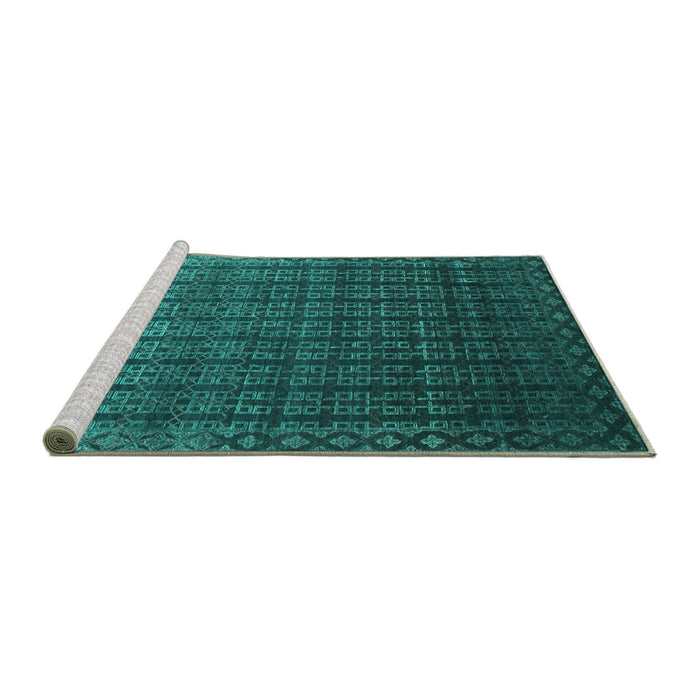 Sideview of Machine Washable Abstract Turquoise Contemporary Area Rugs, wshcon1301turq