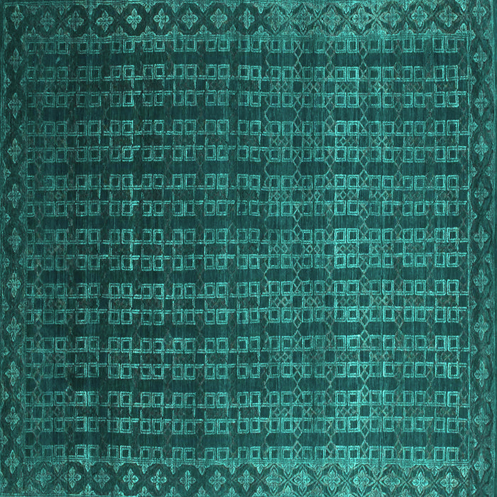 Square Machine Washable Abstract Turquoise Contemporary Area Rugs, wshcon1301turq