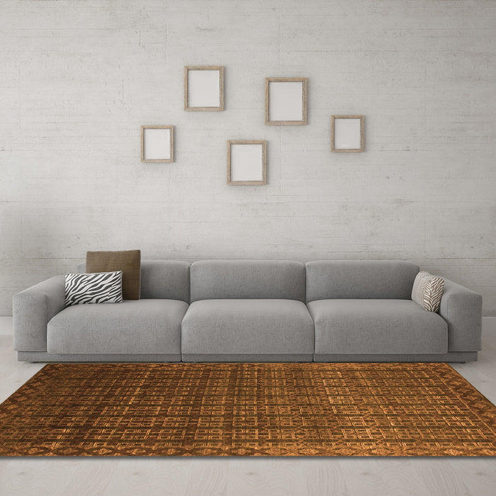 Machine Washable Abstract Orange Contemporary Area Rugs in a Living Room, wshcon1301org