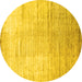 Round Machine Washable Abstract Yellow Contemporary Rug, wshcon1302yw