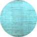 Round Machine Washable Abstract Light Blue Contemporary Rug, wshcon1302lblu