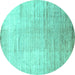 Round Machine Washable Abstract Turquoise Contemporary Area Rugs, wshcon1302turq