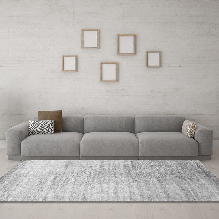 Machine Washable Abstract Gray Contemporary Rug in a Living Room,, wshcon1302gry