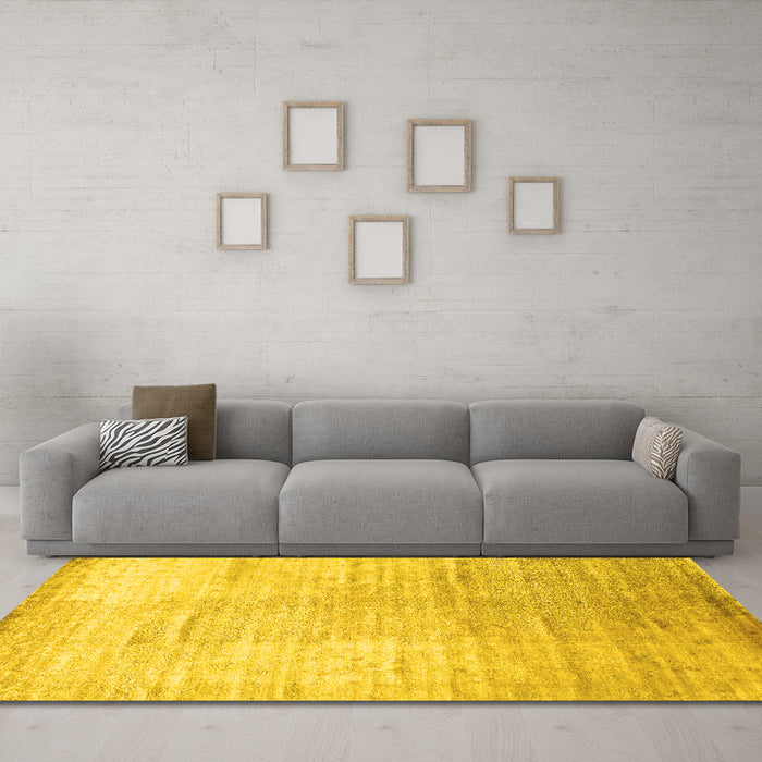Machine Washable Abstract Yellow Contemporary Rug in a Living Room, wshcon1302yw