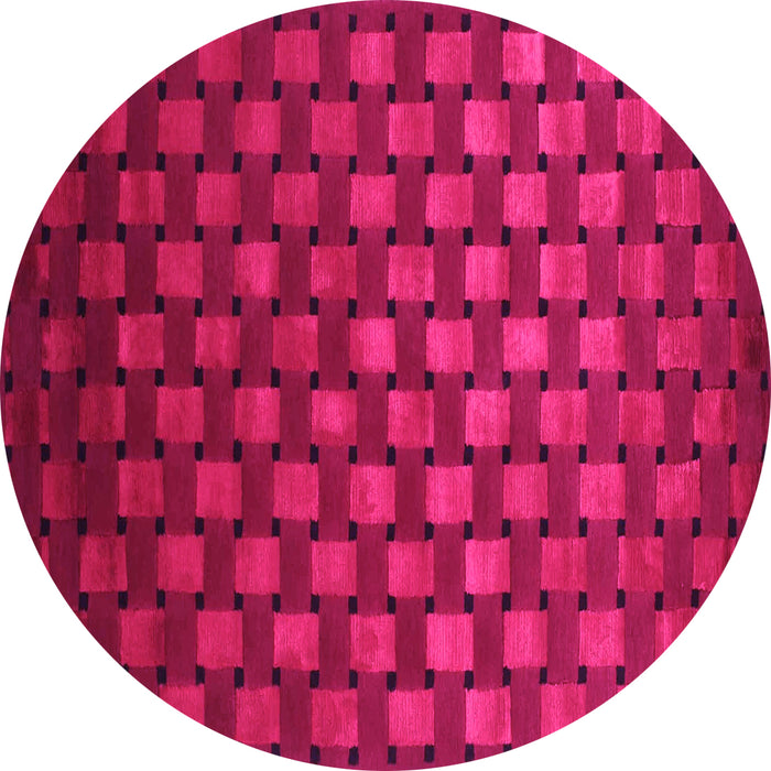 Round Machine Washable Abstract Pink Contemporary Rug, wshcon1303pnk