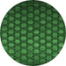 Round Machine Washable Abstract Emerald Green Contemporary Area Rugs, wshcon1303emgrn