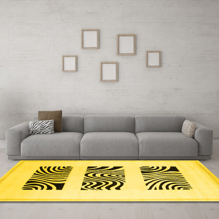 Machine Washable Solid Yellow Modern Rug in a Living Room, wshcon1304yw