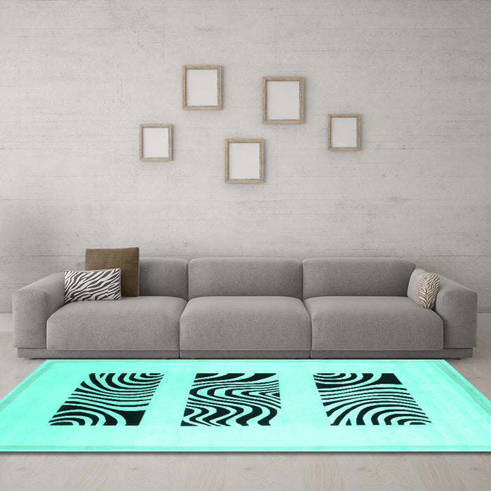 Machine Washable Solid Turquoise Modern Area Rugs in a Living Room,, wshcon1304turq