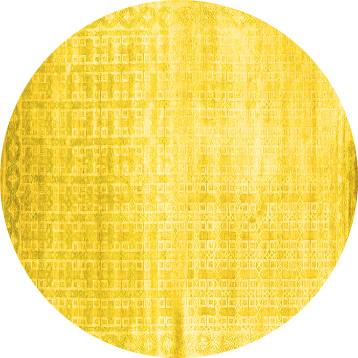 Round Machine Washable Abstract Yellow Contemporary Rug, wshcon1305yw