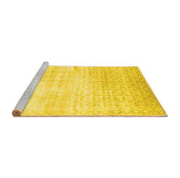 Sideview of Machine Washable Abstract Yellow Contemporary Rug, wshcon1305yw