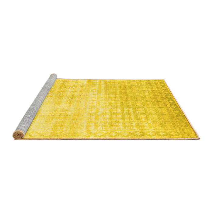 Sideview of Machine Washable Abstract Yellow Contemporary Rug, wshcon1305yw