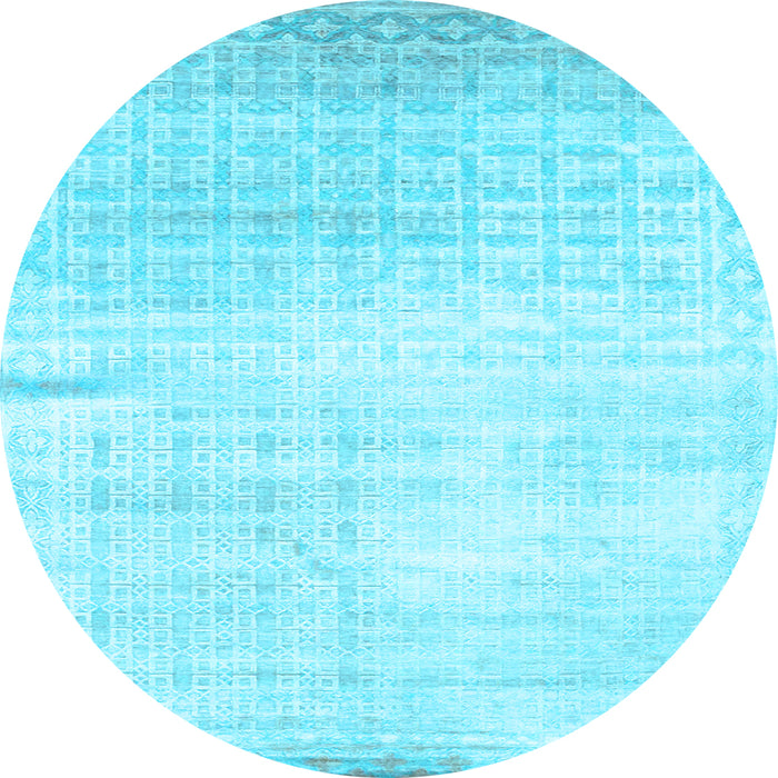 Round Abstract Light Blue Contemporary Rug, con1305lblu