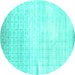 Round Machine Washable Abstract Turquoise Contemporary Area Rugs, wshcon1305turq