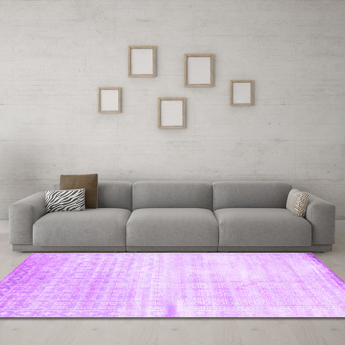 Machine Washable Abstract Purple Contemporary Area Rugs in a Living Room, wshcon1305pur