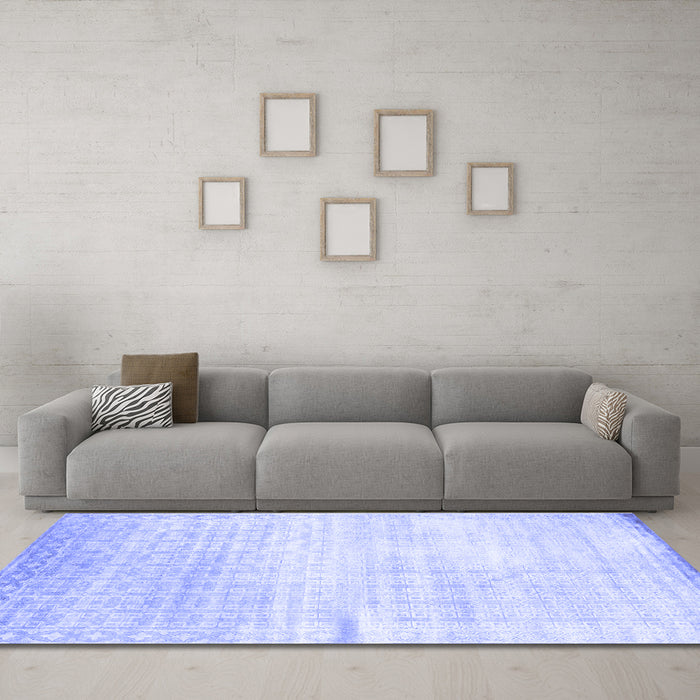 Machine Washable Abstract Blue Contemporary Rug in a Living Room, wshcon1305blu