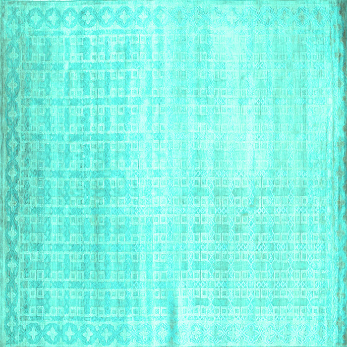 Square Machine Washable Abstract Turquoise Contemporary Area Rugs, wshcon1305turq