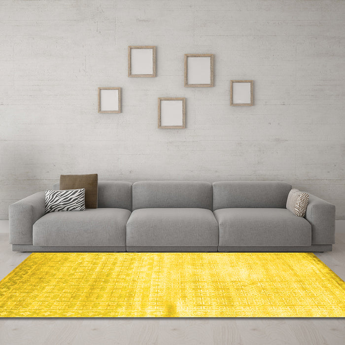 Machine Washable Abstract Yellow Contemporary Rug in a Living Room, wshcon1305yw