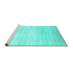 Sideview of Machine Washable Abstract Turquoise Contemporary Area Rugs, wshcon1305turq