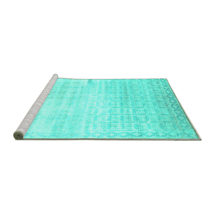 Sideview of Machine Washable Abstract Turquoise Contemporary Area Rugs, wshcon1305turq