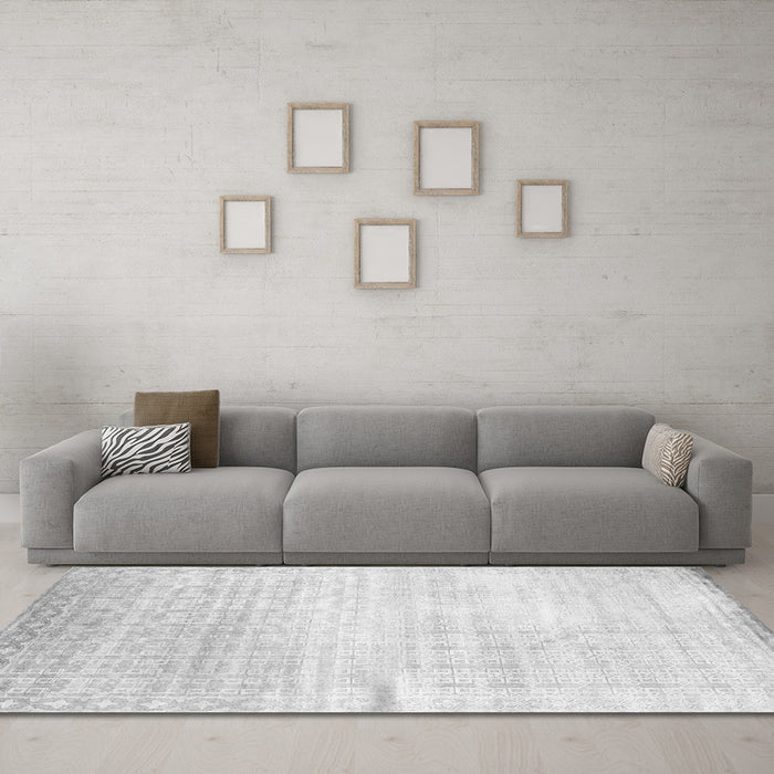 Machine Washable Abstract Gray Contemporary Rug in a Living Room,, wshcon1305gry