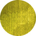 Round Abstract Yellow Contemporary Rug, con1306yw