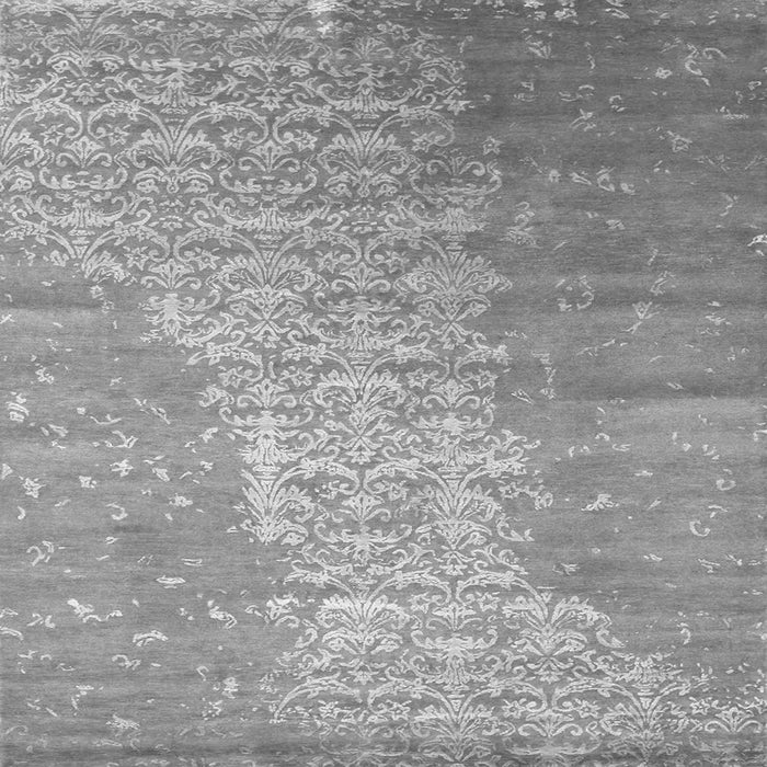 Round Machine Washable Abstract Gray Contemporary Rug, wshcon1306gry