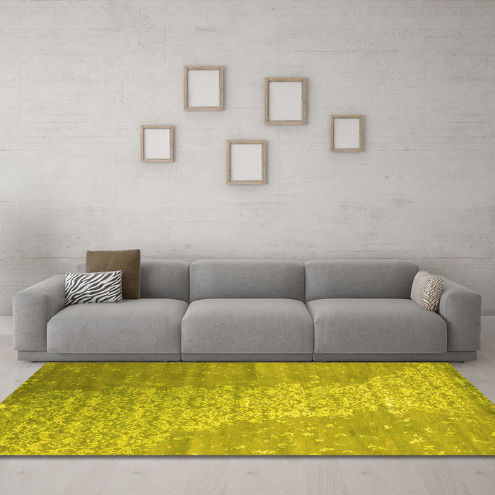 Machine Washable Abstract Yellow Contemporary Rug in a Living Room, wshcon1306yw