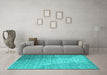 Machine Washable Abstract Turquoise Contemporary Area Rugs in a Living Room,, wshcon1306turq